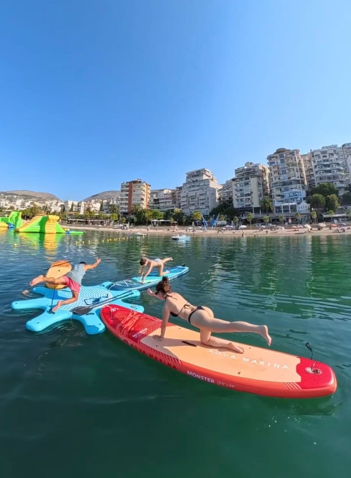 SUP Yoga class on paddle boards in Sarandë